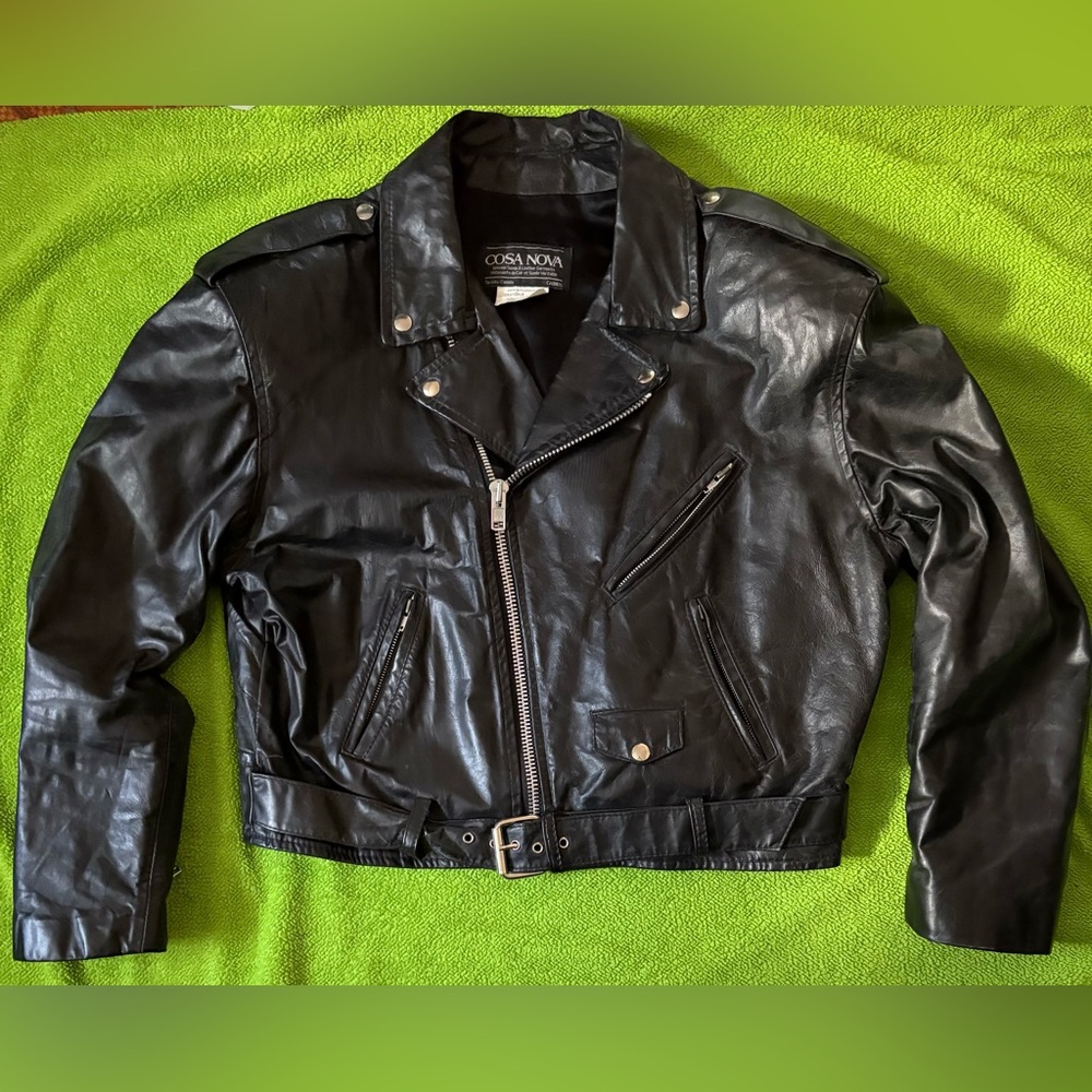 VINTAGE•COSA NOVA•BLACK•GENUINE LEATHER•BIKER•HEAVY •MOTORCYCLE JACKET.